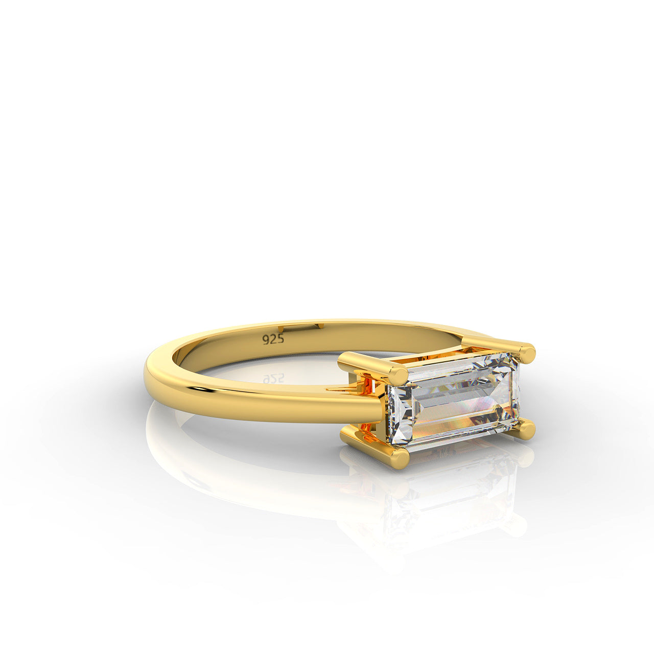 Baguette Cut Solitaire Ring, Hallmarked 925 Sterling Silver